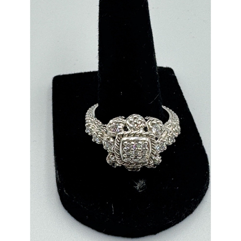 Judith Ripka Sterling Silver Signature Flower Diamonique Ring Size 10